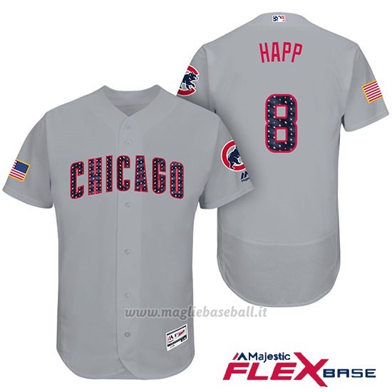 Maglia Baseball Uomo Chicago Cubs 2017 Estrellas y Rayas Cubs 8 Ian Happ Grigio Flex Base